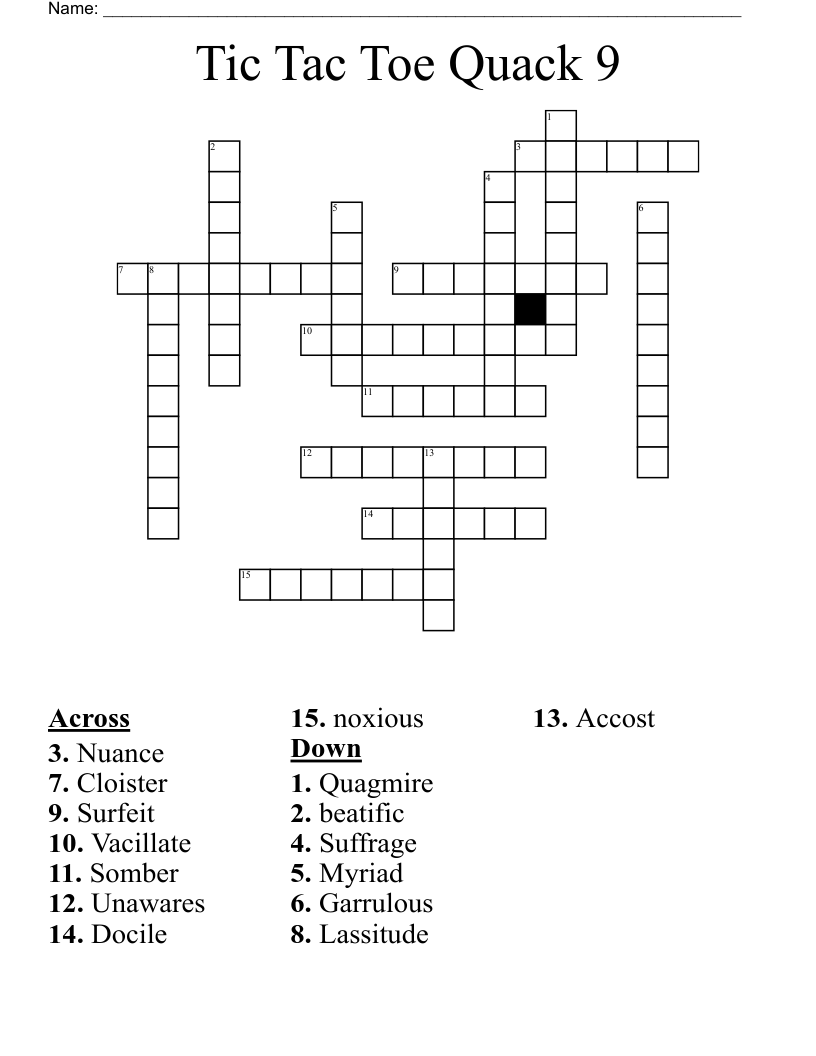 Tic Tac Toe Quack 9 Crossword