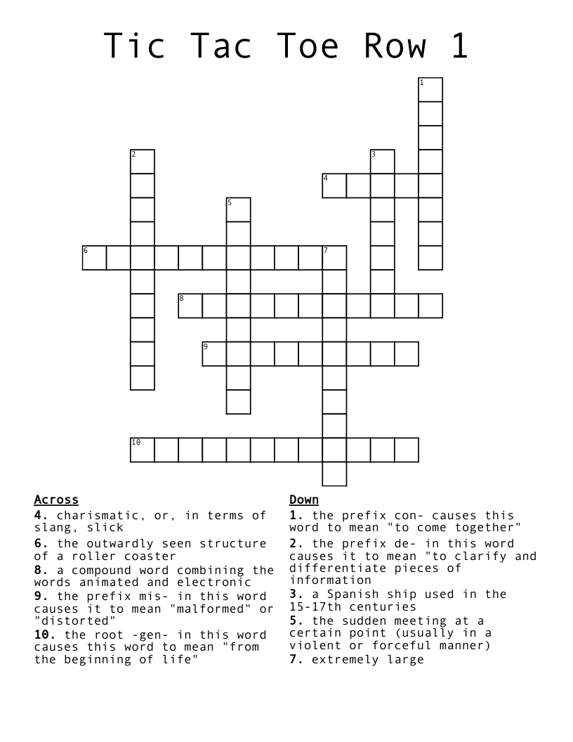 Tic Tac Toe Row 1 Crossword