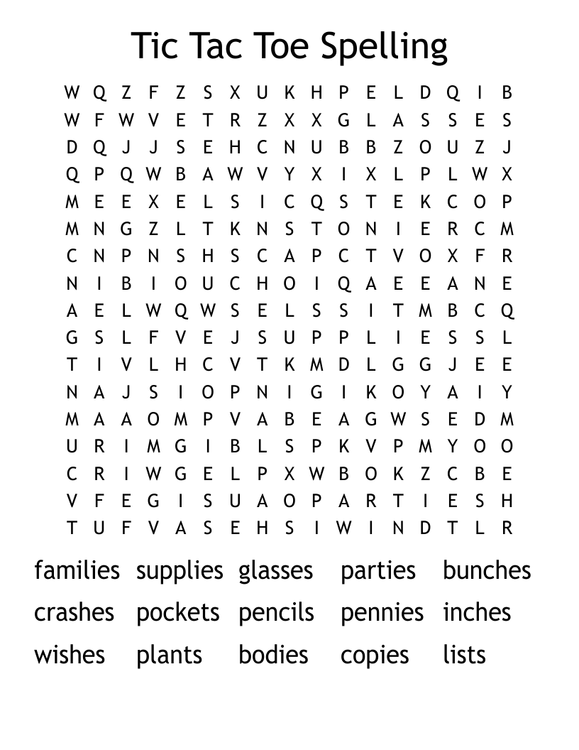 Tic Tac Toe Spelling Word Search