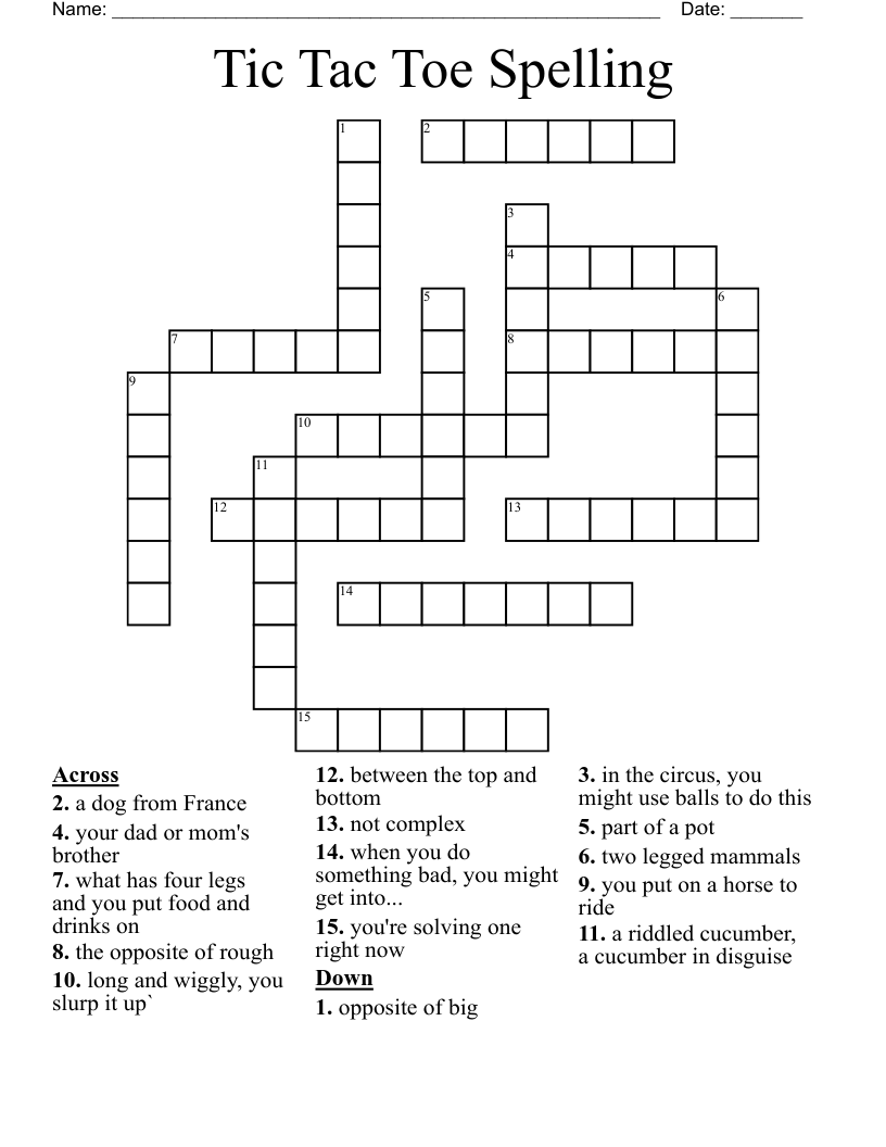 Tic Tac Toe Spelling Crossword