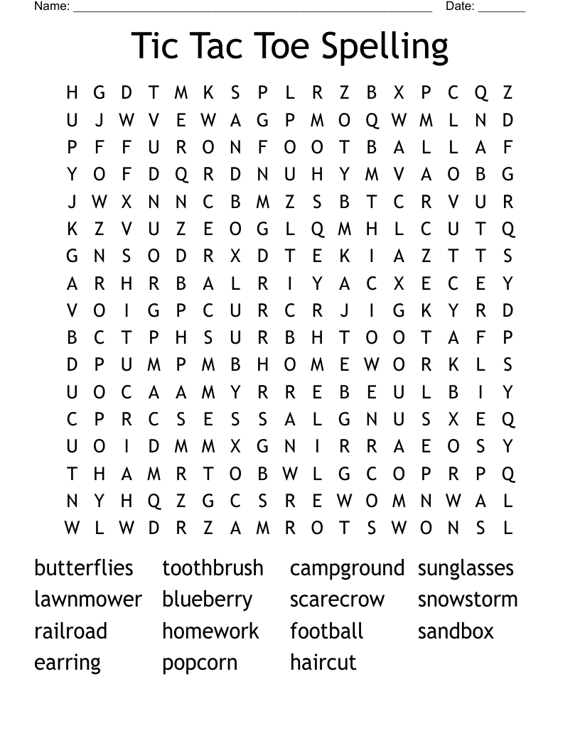 Tic Tac Toe Spelling Word Search