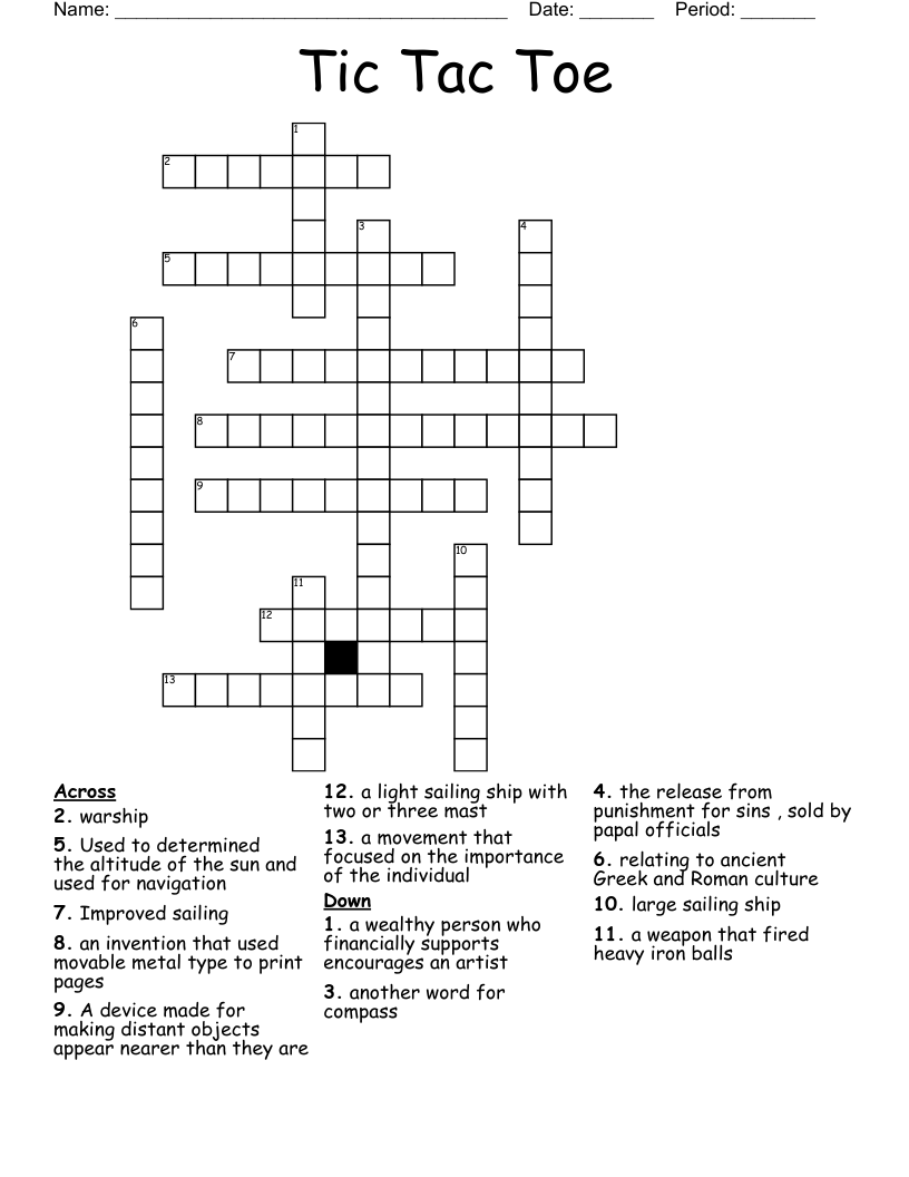 Tic Tac Toe  Crossword