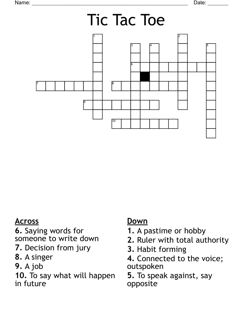 Tic Tac Toe  Crossword