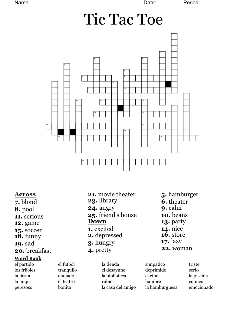 Tic Tac Toe  Crossword