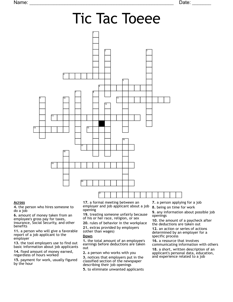 Tic Tac Toeee Crossword