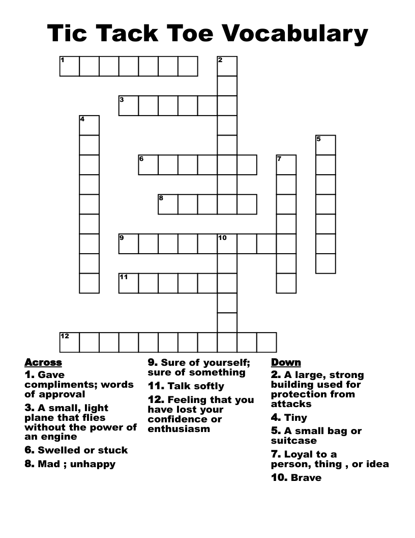 Tic Tack Toe Vocabulary  Crossword