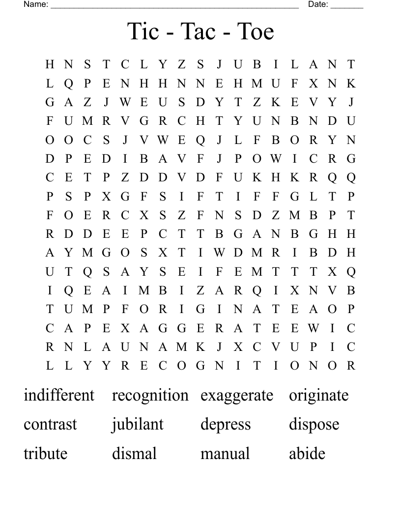 Tic - Tac - Toe Word Search