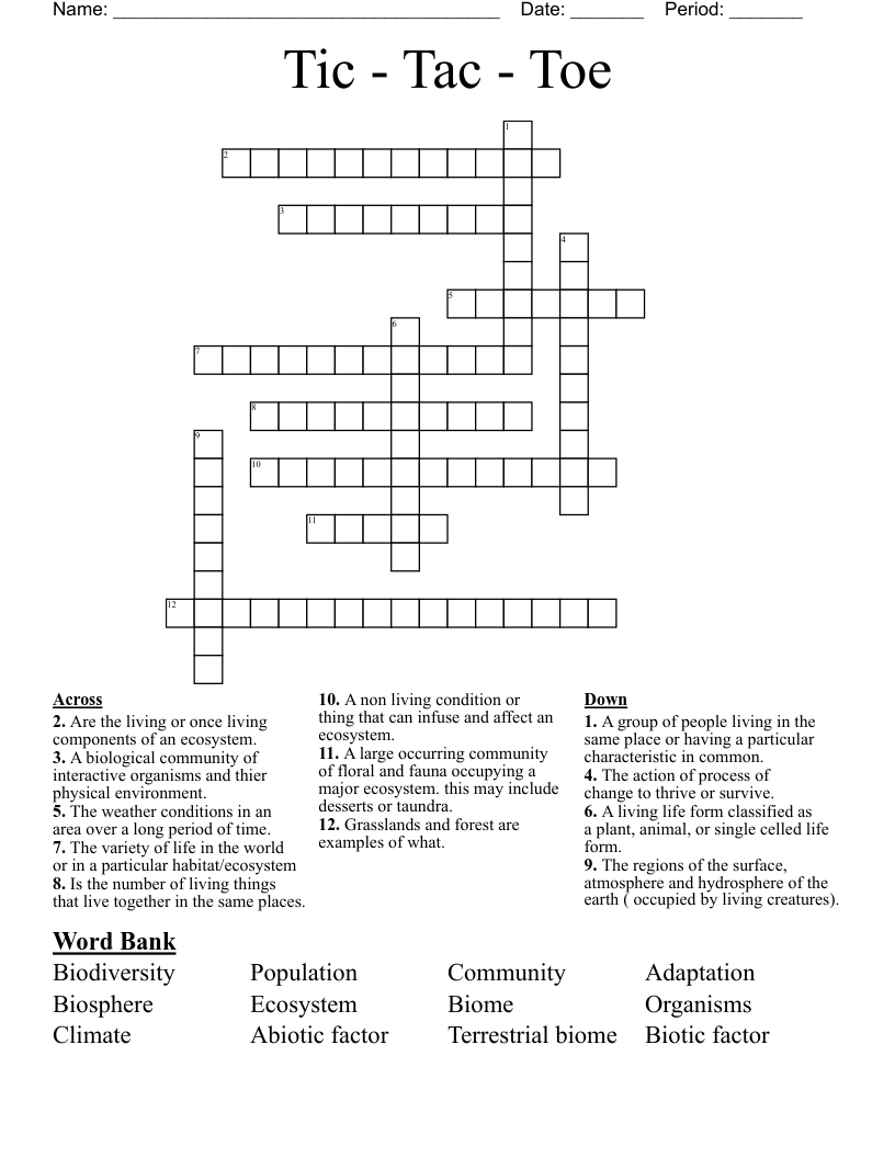 Tic - Tac - Toe  Crossword