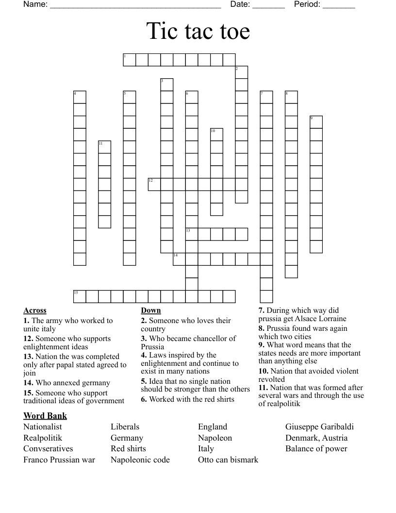 Tic tac toe Crossword