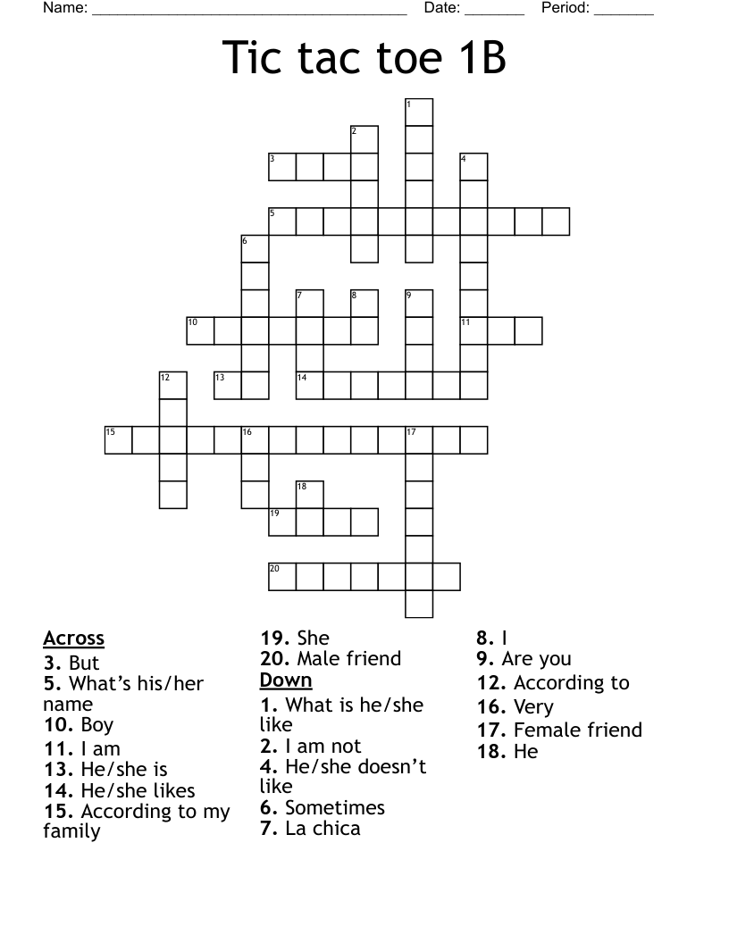 Tic tac toe 1B Crossword