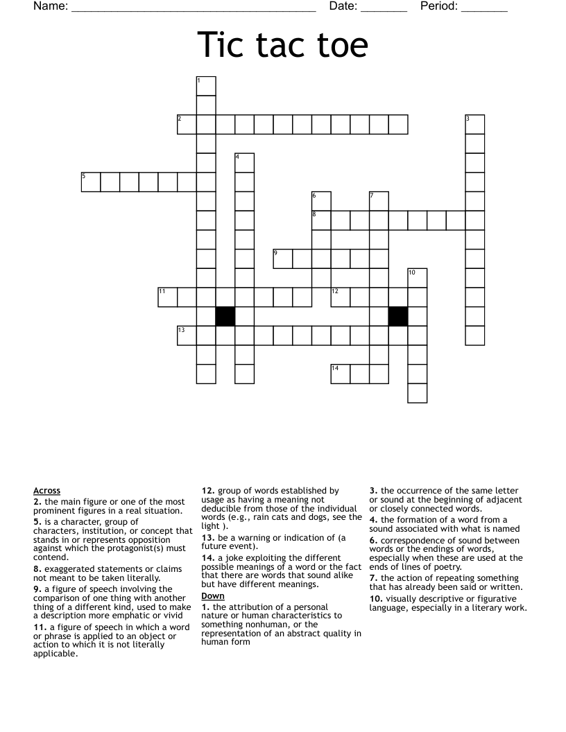 Tic tac toe Crossword