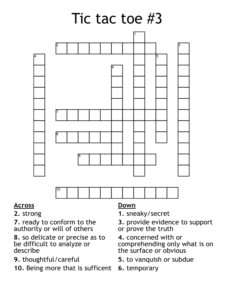 Tic tac toe #3 Crossword