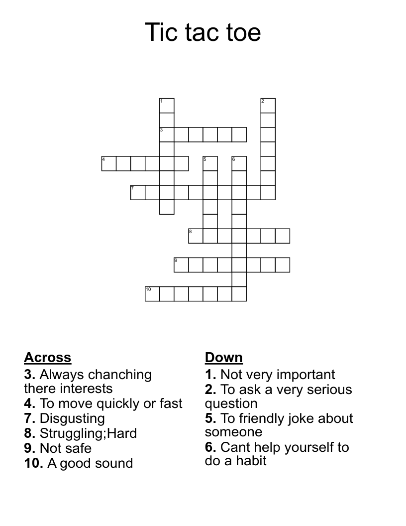 Tic tac toe Crossword