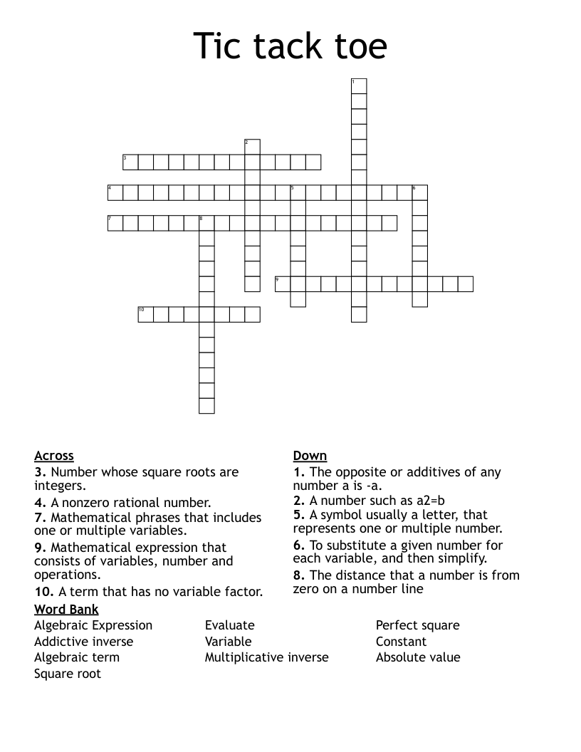 Tic tack toe  Crossword