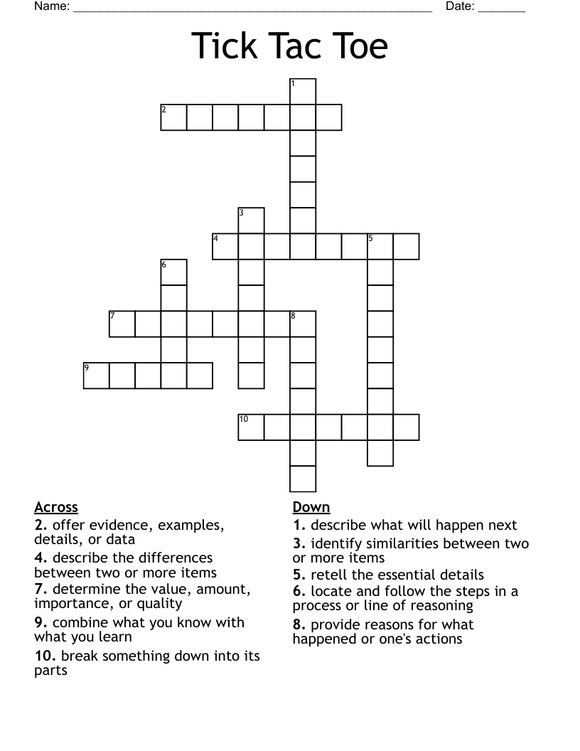 Tick Tac Toe Crossword