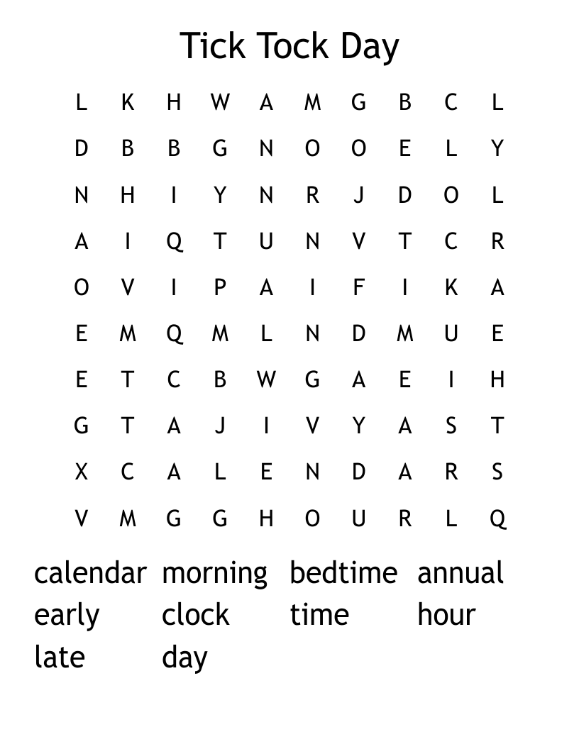 Tick Tock Day Word Search