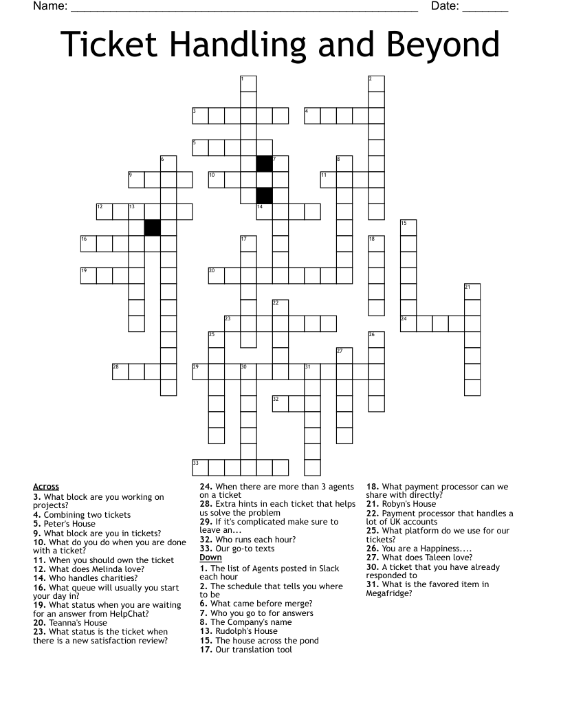 Ticket Handling and Beyond Crossword