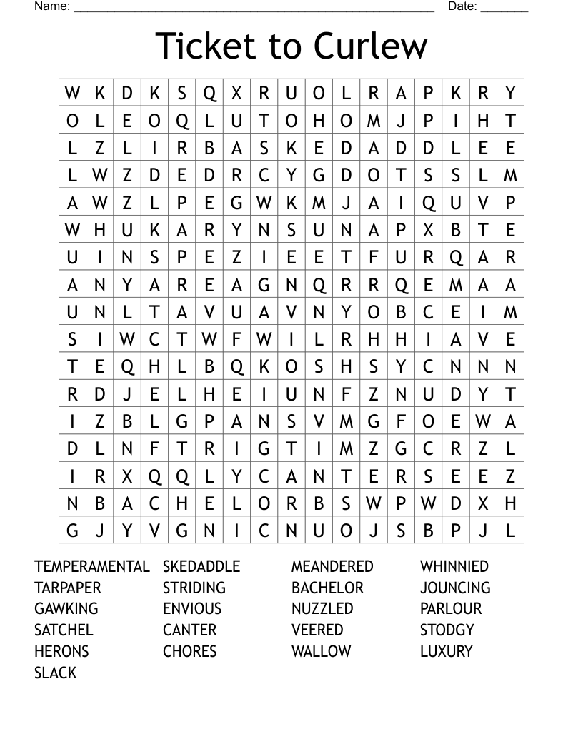 Ticket to Curlew Word Search