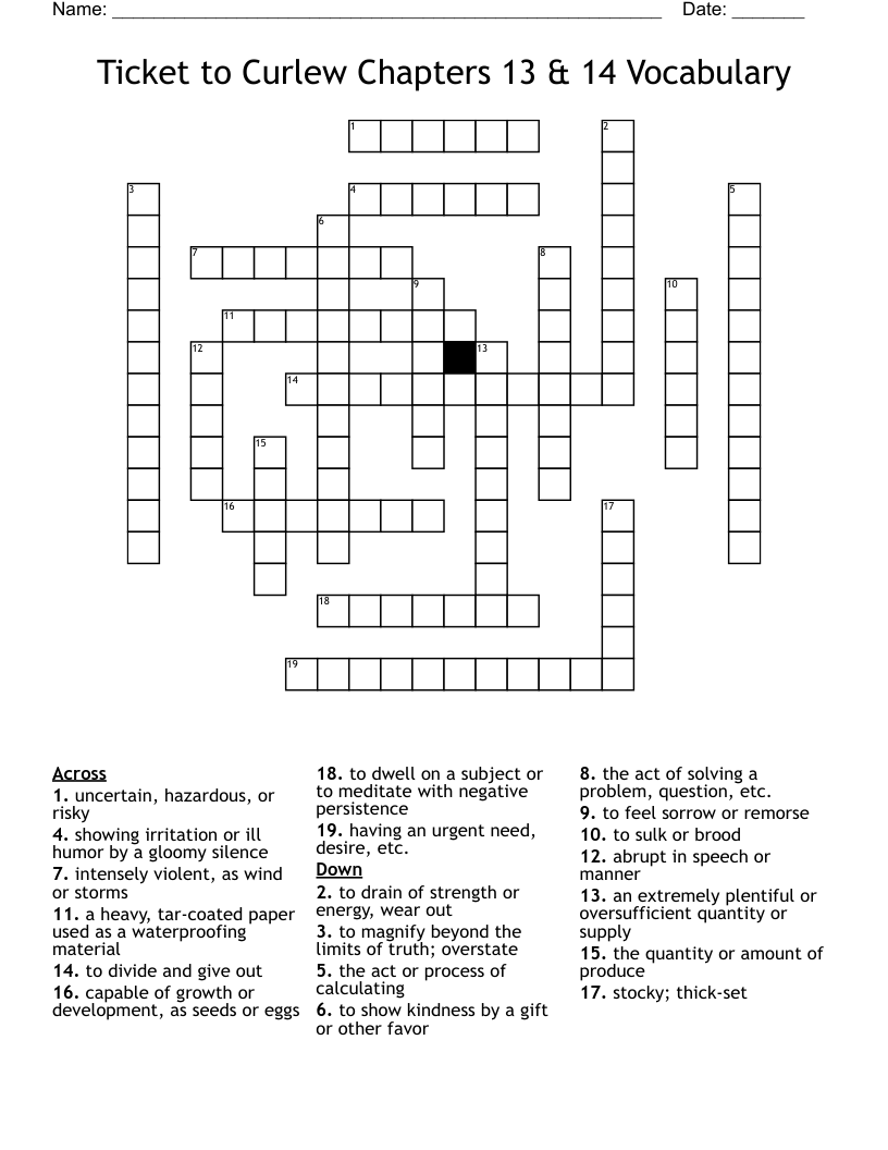 Ticket to Curlew Chapters 13 & 14 Vocabulary  Crossword