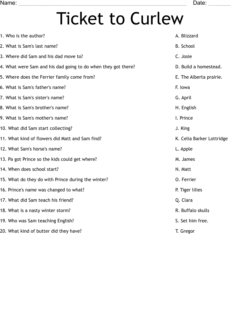 Ticket to Curlew  Worksheet