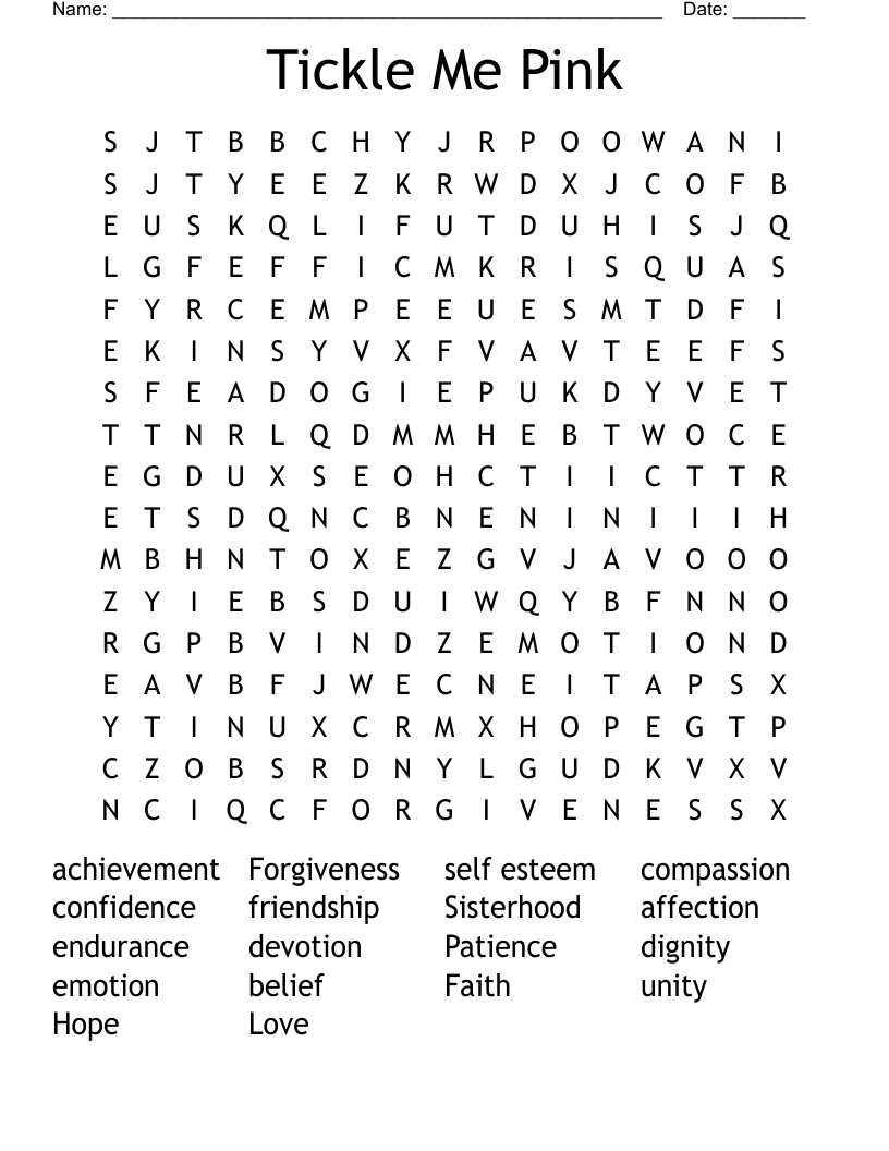 Tickle Me Pink Word Search