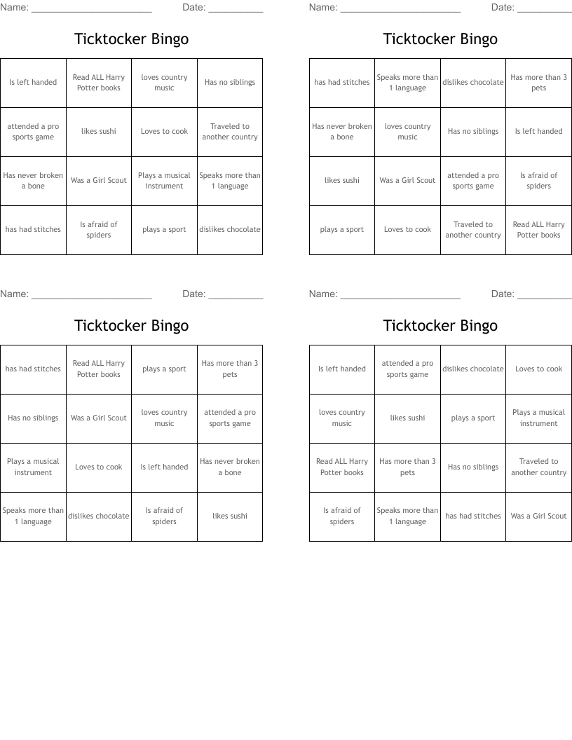 Ticktocker Bingo