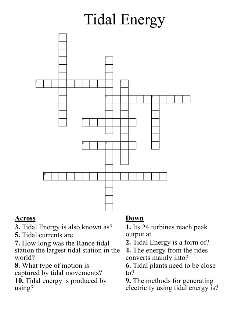 Tidal Energy Crossword