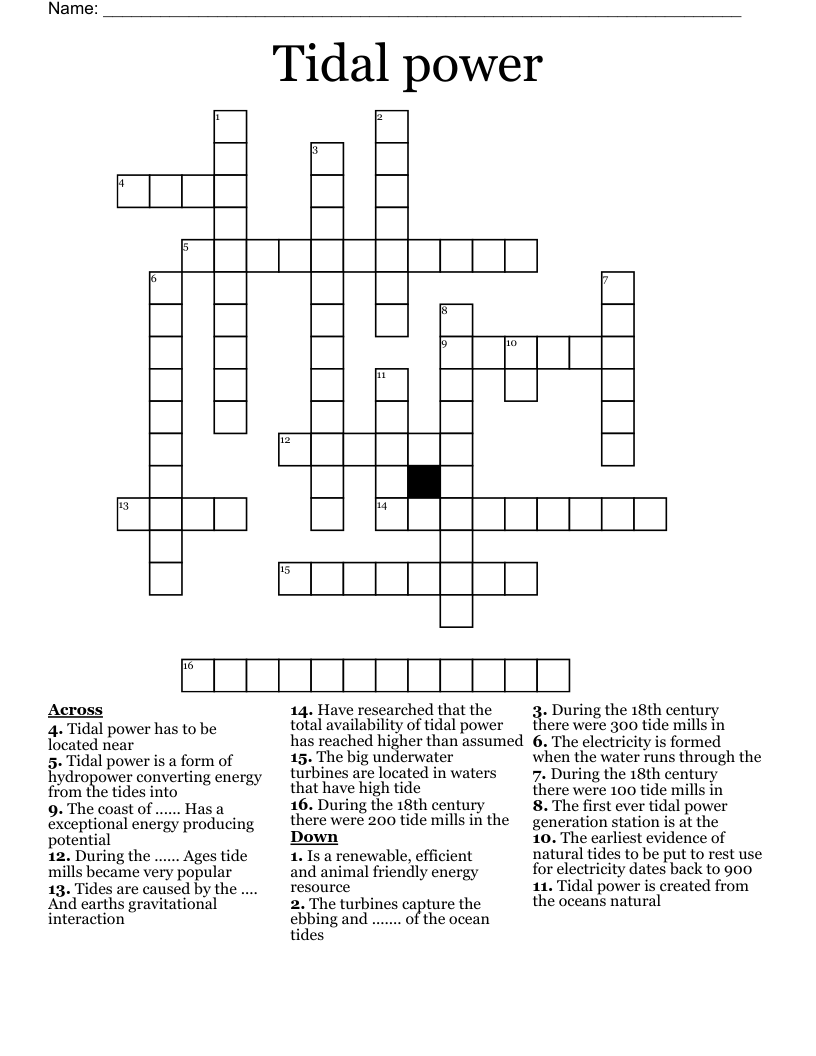 Tidal power Crossword