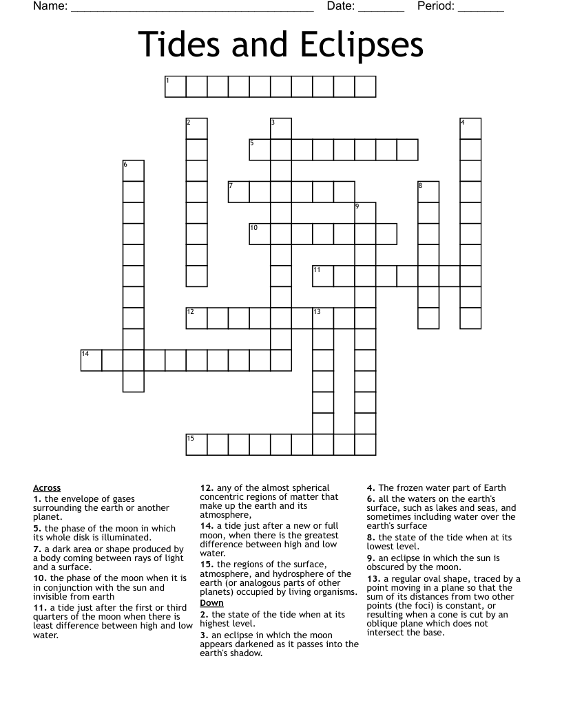 Tides and Eclipses Crossword