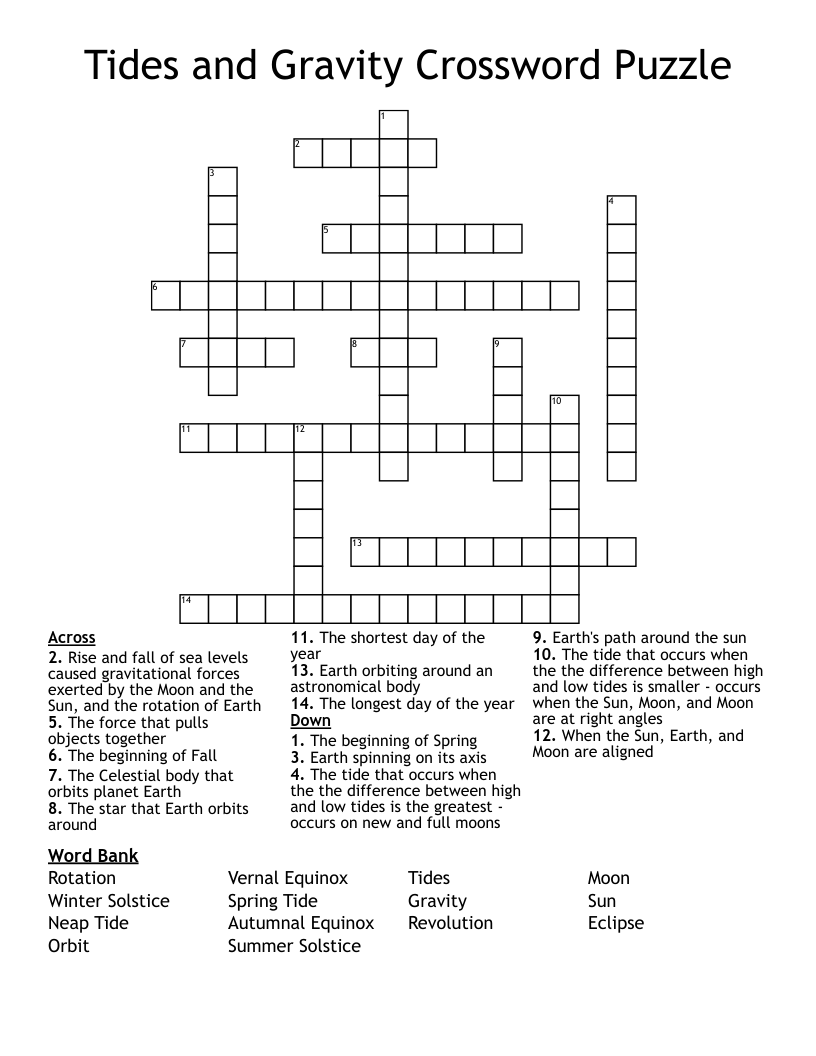 Tides and Gravity Crossword Puzzle