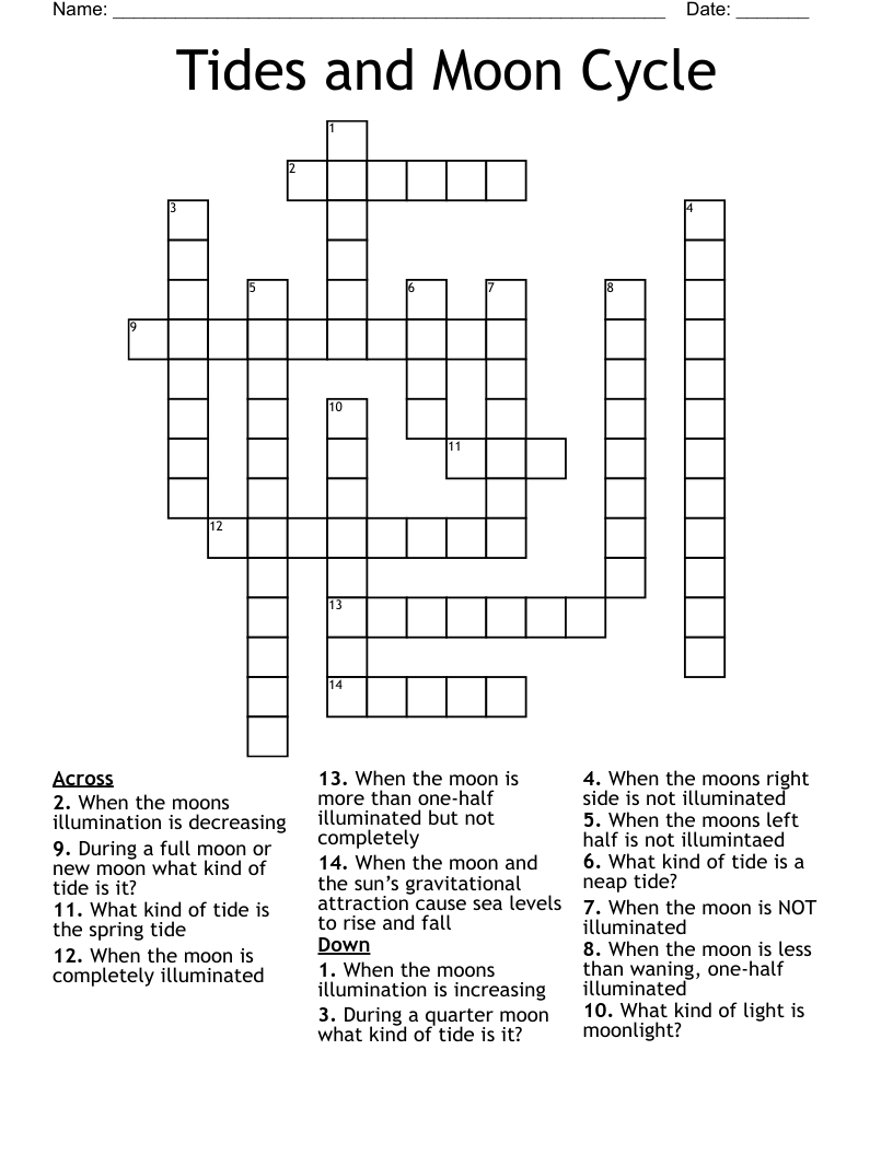 Tides and Moon Cycle Crossword