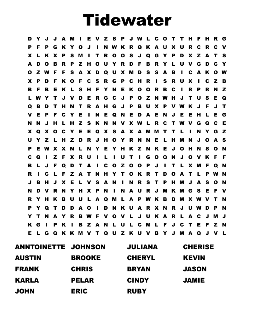 Tidewater  Word Search