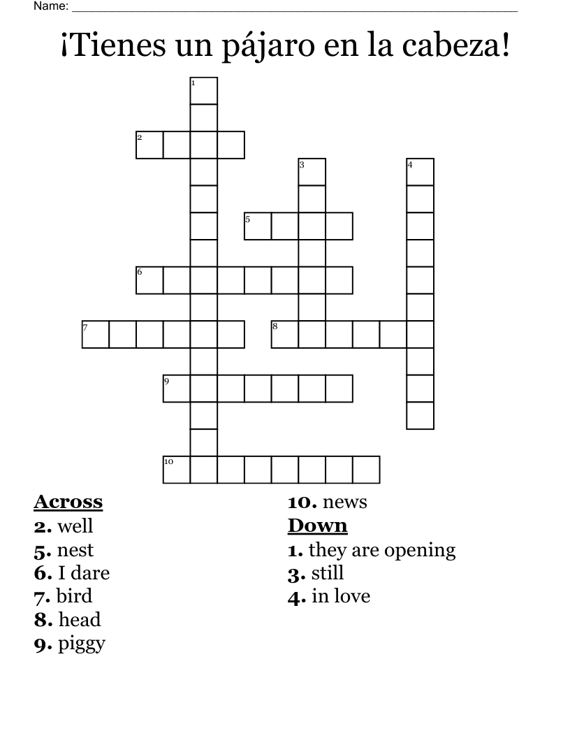 ¡Tienes un pájaro en la cabeza! Crossword