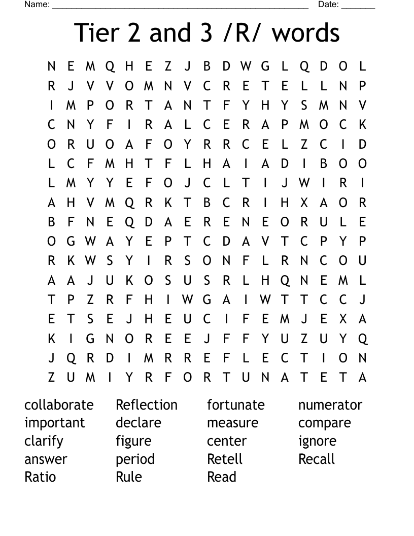 Tier 2 and 3 /R/ words Word Search
