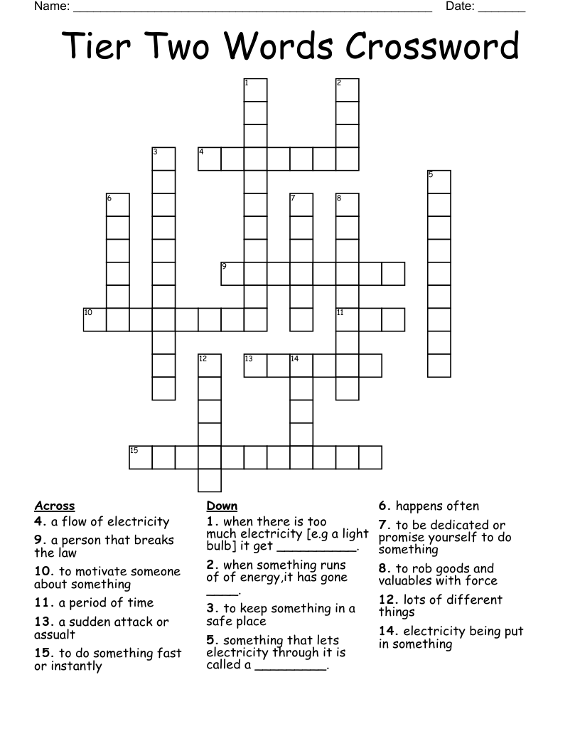 Tier Two Words Crossword
