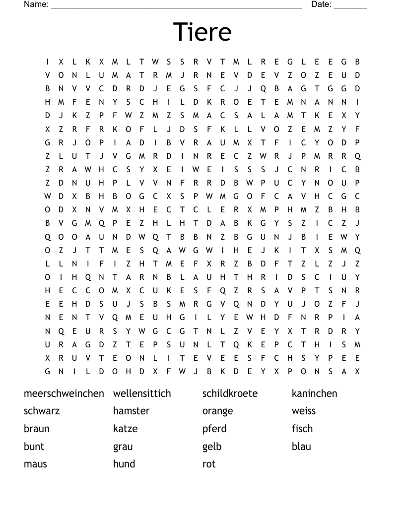 Tiere Word Search