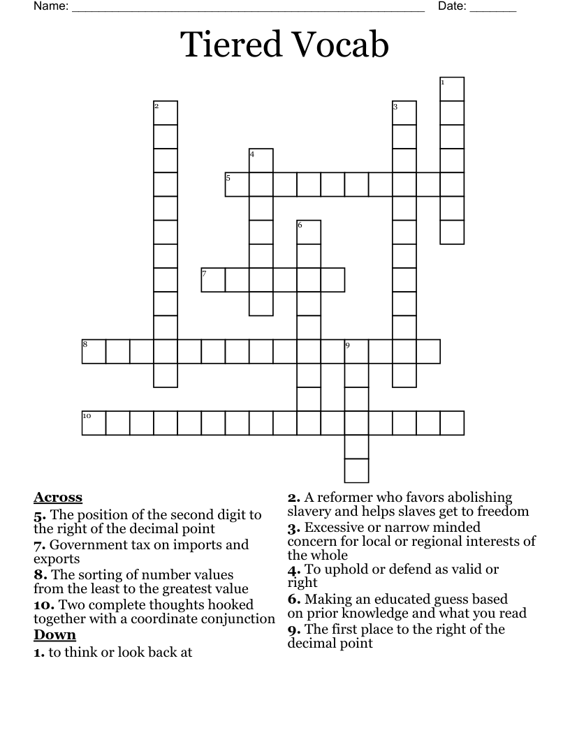 Tiered Vocab Crossword