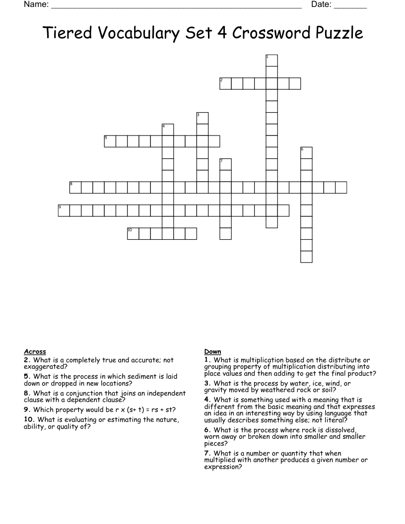 Tiered Vocabulary Set 4 Crossword Puzzle