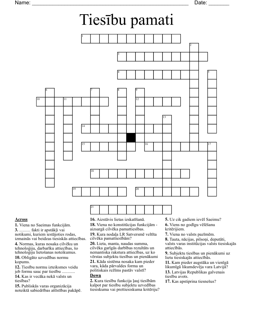 Tiesību pamati Crossword