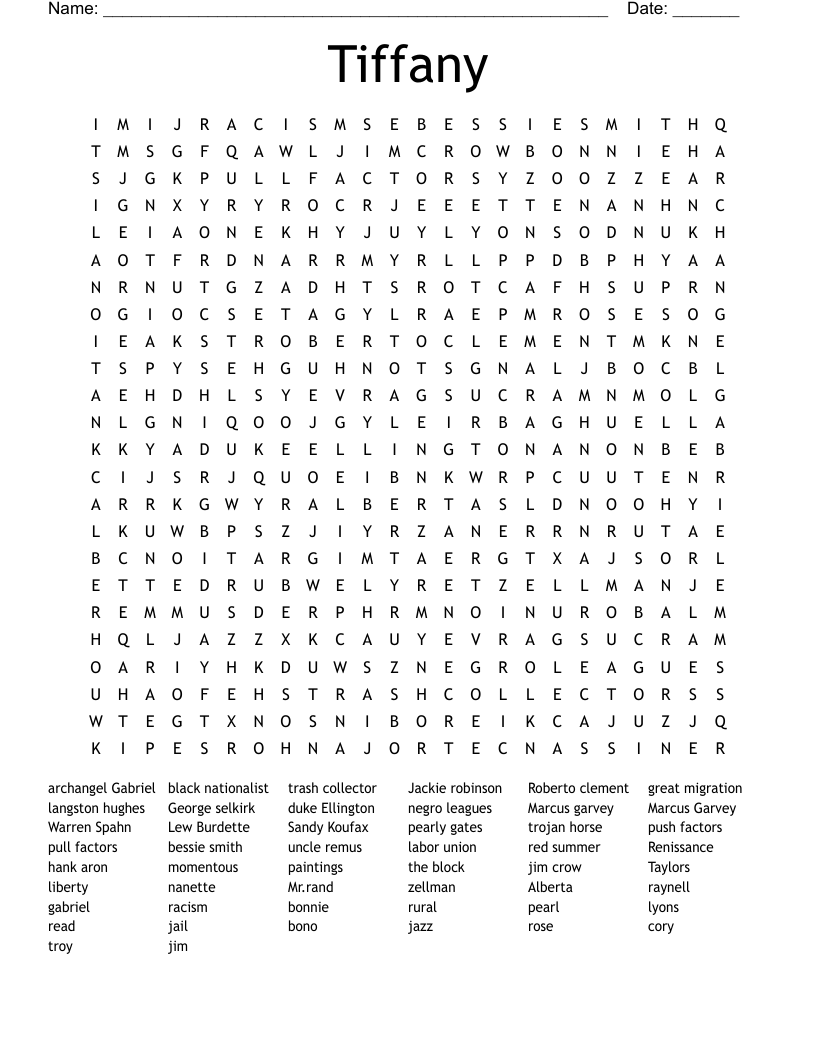 Tiffany Word Search