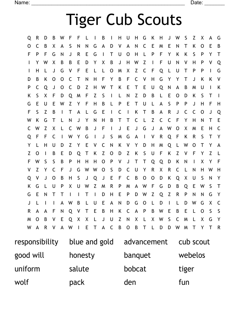 Tiger Cub Scouts Word Search