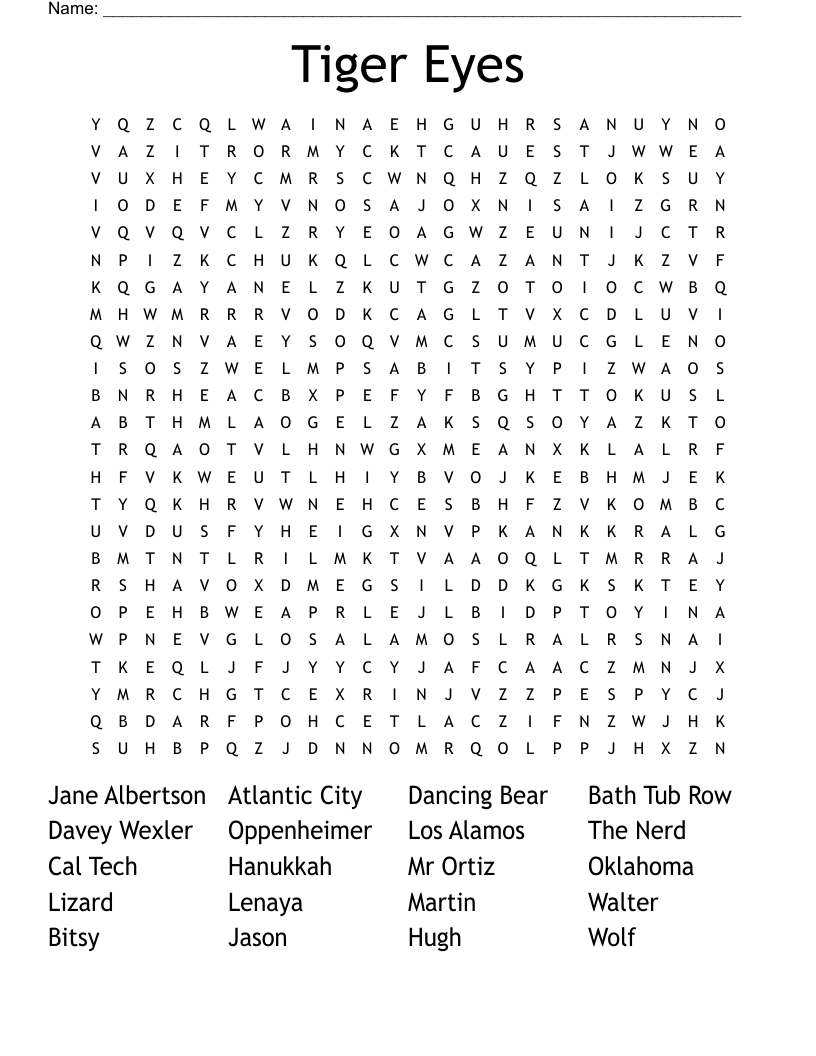 Tiger Eyes Word Search