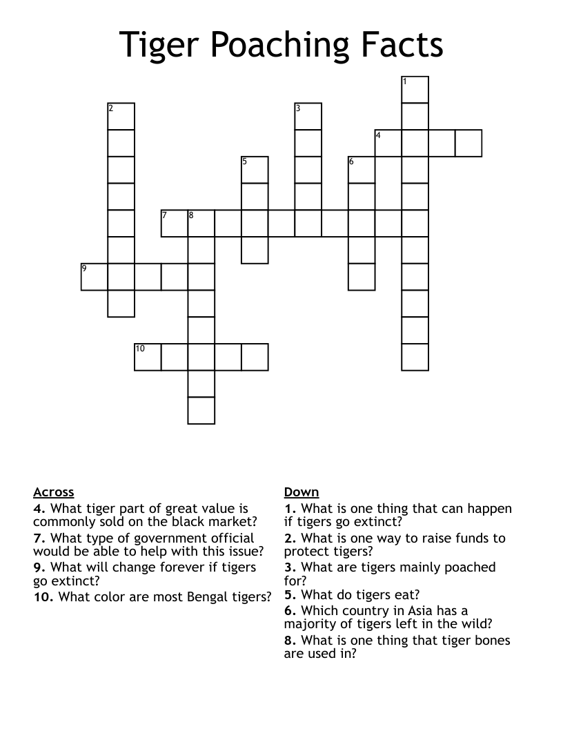 Tiger Poaching Facts Crossword