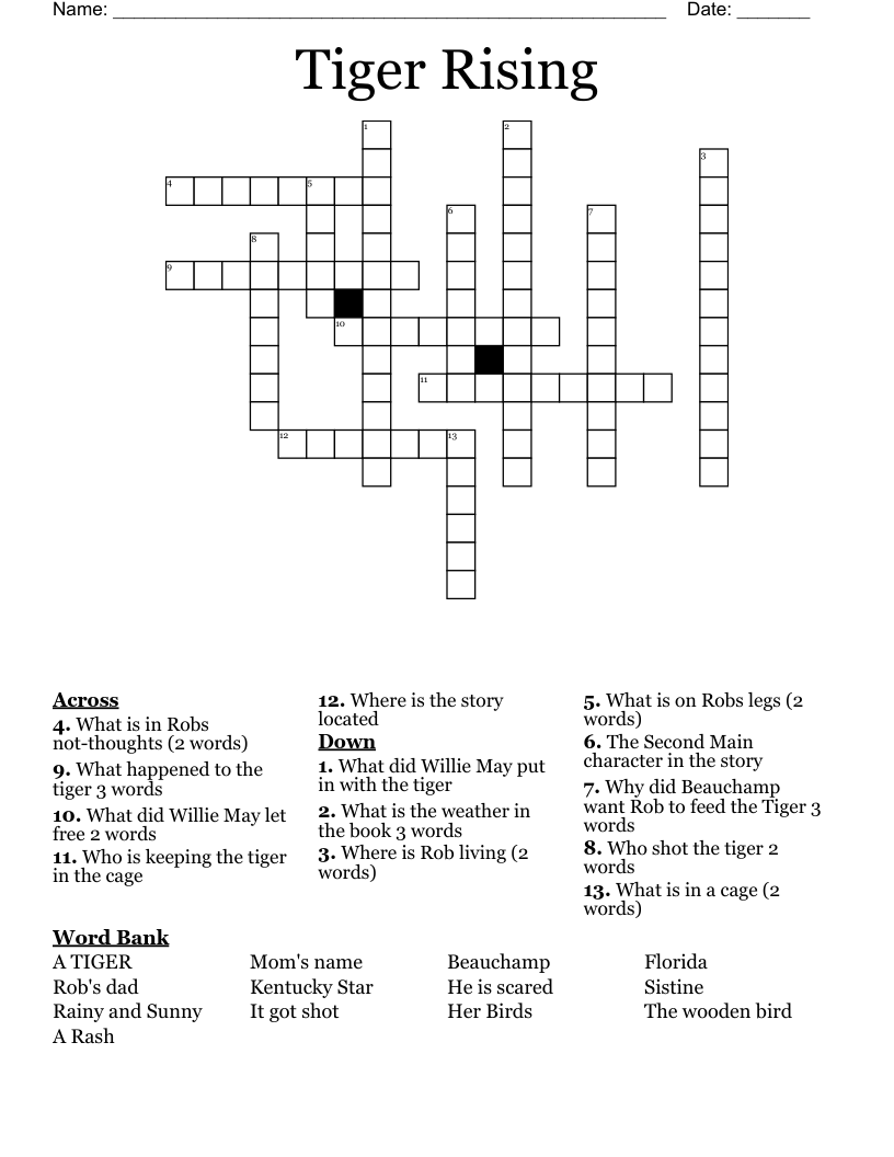 Tiger Rising Crossword