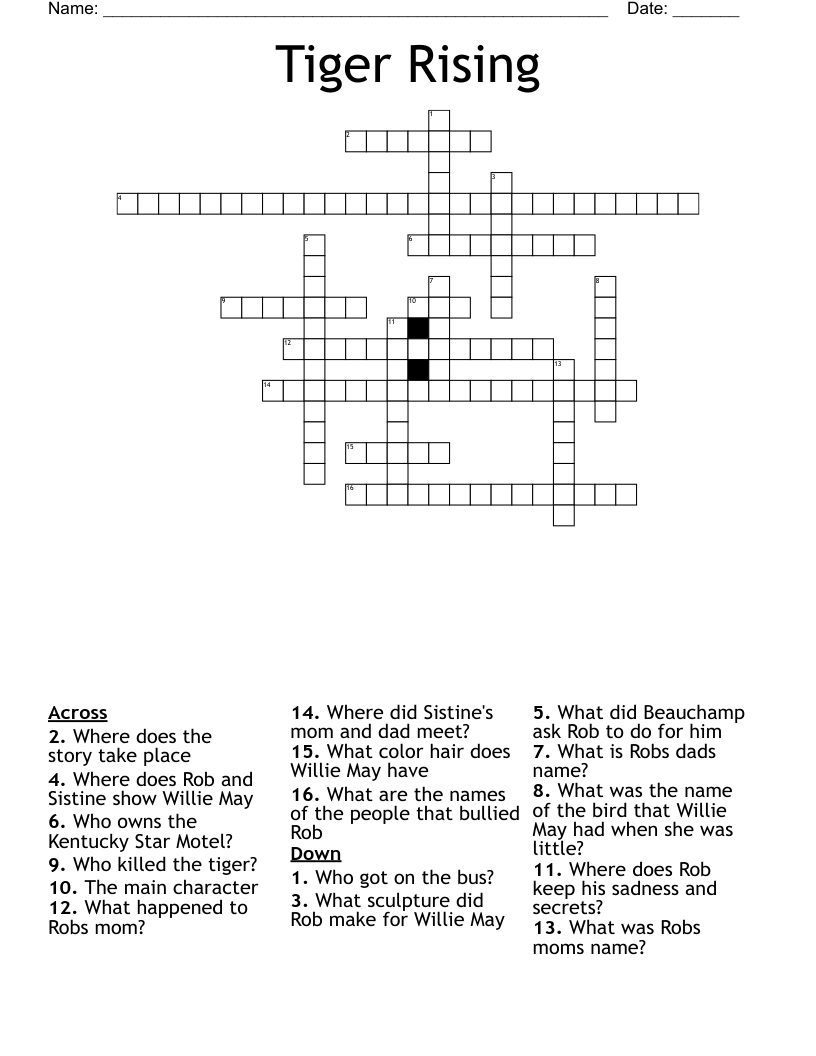 Tiger Rising Crossword