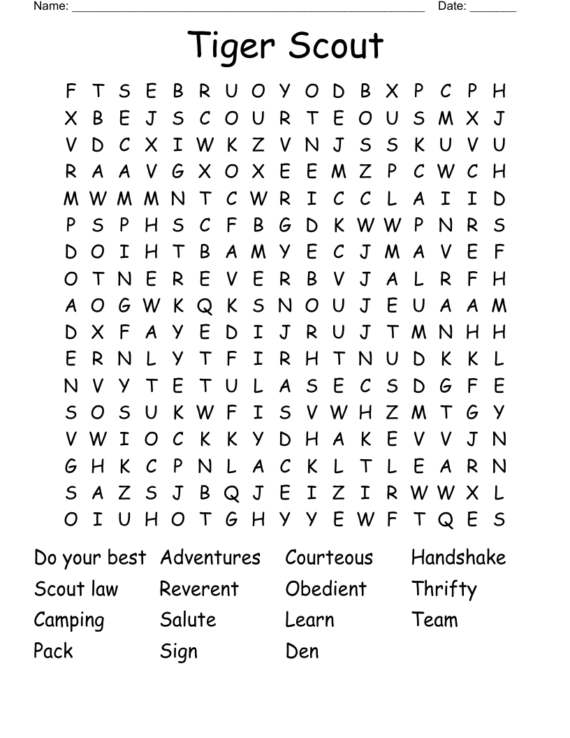 Tiger Scout  Word Search