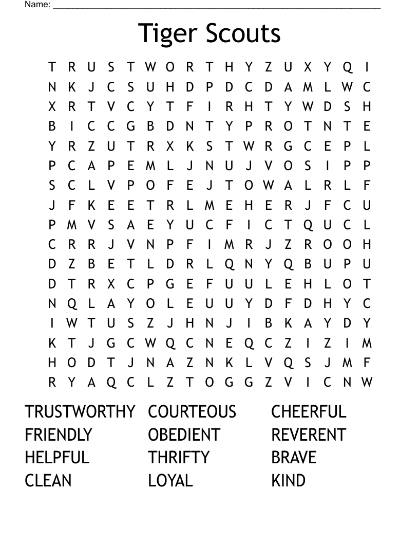 Tiger Scouts Word Search