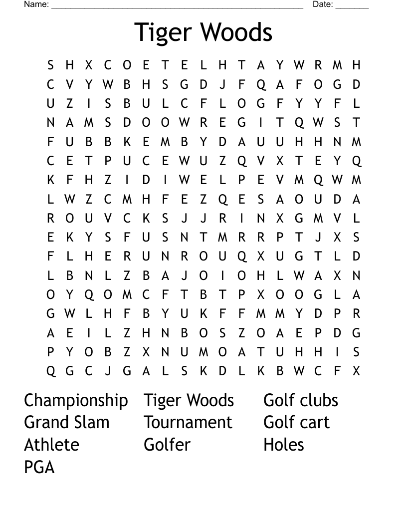 Tiger Woods Word Search
