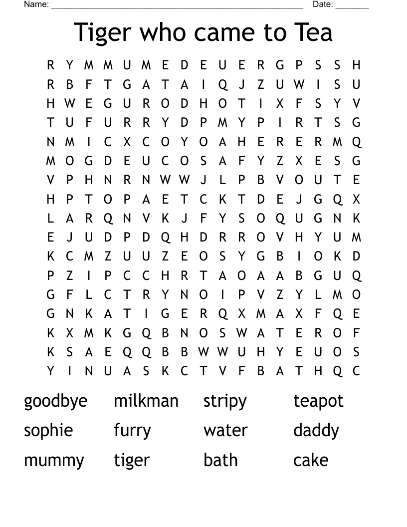 Tiger who came to Tea Word Search