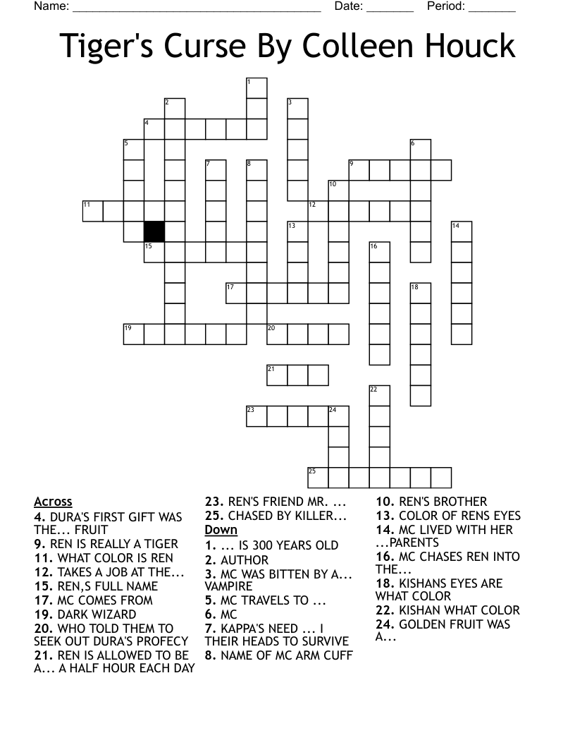 Tiger's Curse By Colleen Houck Crossword